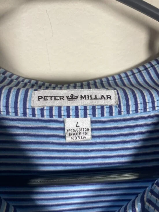 Peter Millar Men's Vintage Stripe Blue Polo Shirt Large 100% Cotton Golf! - Picture 3 of 4